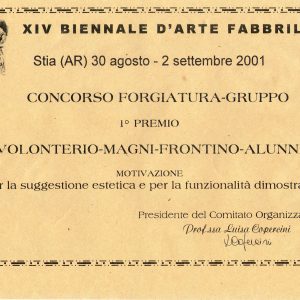 2001 XIV Biennale del ferro battuto Stia Attestato